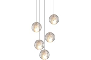 KJLARS Współczesne lampy wiszące LED Regulowana wysokość kryształowy żyrandol nadaje się do salonu Stół jadalny schody Sypialnia Lampy (5 lampek)