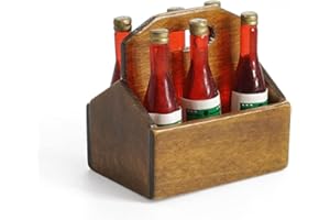 Odoria 1/6 Miniatura 6PZ Botella de Vino con Estante de Madera Cocina Accesorio para Casa de Muñecas