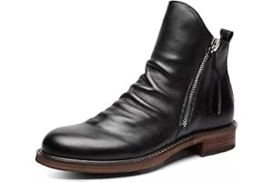 ELDEMA Bottes Chelsea à fermeture éclair pour hommes, Design plissé Vintage, bottes montantes en cuir faites à la main, antidérapantes, bottes Chelsea décontractées pour le travail