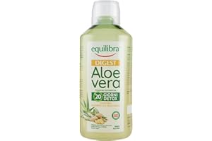 Equilibra Integratori Alimentari, Digest Aloe Vera, Integratore Aloe Vera da Bere Puro o Diluito, Aloin Free, Detox, Pura Polpa, Senza Aggiunta di Acqua, con Zenzero, Digestivo, Senza Glutine, 1 Litro