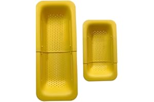 AHASON'S Over The Sink Colander Strainer Basket, Wash Vegetables and Fruits, Drain Cooked Pasta, Extendable Basket (Yellow)