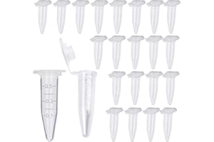 HUAZIZ 300 Pezzi 0,5ml Plastica Centrifuga Provetta con Testa a Punta, Micro Provette da Laboratorio Conical Centrifuge Tubes Trasparente Graduata di Polipropilene da 0,5ml con Tappo Piatto