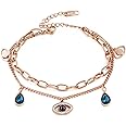 YELLOW CHIMES Evil Eye Bracelet For Women Rose Gold-Plated Crystal Studded Link Chain Charm Bracelet For Women And Girls
