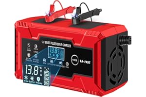 Anluomafuy 6A Cargador de Batería de Coche, Cargador de Batería Inteligente 12V, Pantalla LCD, Compensación de Temperatura, Múltiples Protecciones, para Coche, AGM, Moto, Cortacésped