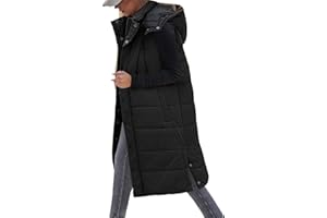 Tuopuda Chaleco Largo para Mujer de Capucha con Cremallera Chaleco Acolchado de Plumas Chaqueta de Invierno sin Mangas Abrigo de Cálidos on Bolsillos