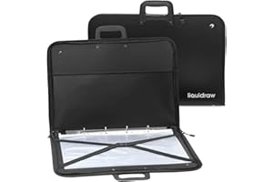 Liquidraw Cartella portadocumenti formato A3 con 10 tasche, tracolla e anelli, resistente all'acqua, Nero , moderno