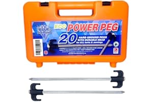 MOUNTAIN WAREHOUSE Estacas POWER Pegs de Blue Diamond para suelos duros de tienda y toldo, 20 unidades con caja de almacenamiento de plástico