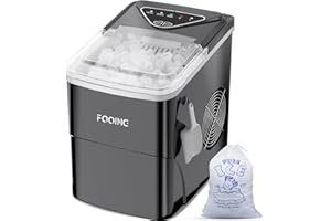 FOOING Ice Maker Machine Countertop Ice Machine, Self-Cleaning Ice Maker, 9 Cubes Ready in 6 Mins, 26lbs in 24Hrs Portable Ice Cube Maker Machine for Home/Kitchen/Office/Bar, Black