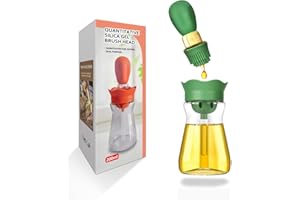 BENTFINE Flacon Distributeur d'huile avec brosse en Silicone, 2 en 1 200 ml Distributeur Bouteille d'huile d'olive Pinceau en Silicone pour Cuisine, Friture, Sauce, Barbecue, Crêpes, Marinade (Vert)