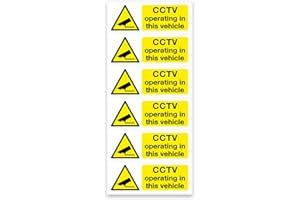 stika.co Set of 6 CCTV Operating in The Vehicle Stickers - Each 80 x 30mm (8 x 3cm) - Self-Adhesive White Vinyl - Waterproof Signs for Vehicles or Work Premises - Ideal for Car, Taxi, and Bus Panels