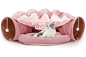 Galatée Letto Per Gatti, Tunnel Per Gatti Con Tappetino, Cuccia Per Gatti Con 2 Palline Di Peluche Appese, Letto a Tunnel Per Gatti, Tunnel Per Gatti Per Gatti Da Interni(Rosa)