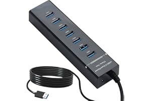 LUEDEN USB Hub 3.0 7 Port USB Hub Splitter with 120cm Long Cable Portable Multiport USB Extender Adapter High-Speed Data Transfer Expander Compatible with Mac PC Windows Mobile HDD Printer Hard Drives