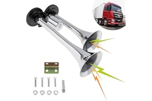 ZEBBYEE Bocina de aire comprimido, 24 V/12 V 150 dB, cuerno de doble tubo, fanfarria de doble sonido, kit de cuerno de aire, compresor de cuerno de aire, coche, barco, camión, plata