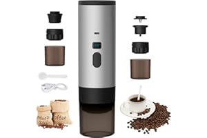 KOUAMOR 3 En 1 Machine à Cafe Portable, 72W CafetièRe Portable, 12V Expresso CafetièRe Rechargeable, USB CafetièRes Expresso à Capsules, RéServoir D'Eau 90ml, Pour Bureau Camping Voiture Voyage (Gris)