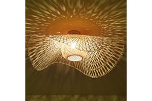 ENXING Plafonnier Rétro Décoration De Salon Lampe Plafond En Bambou Naturel Et Rotin E27 Éclairage De Plafond Tissé À La Main Pour Salle À Manger Lampe De Chambre Café Pendentif Lumière Cuisine Couloir,65CM