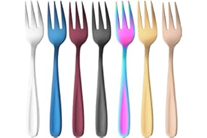 HUTVD Juego de Tenedores de Postre, 7 Piezas Tenedores de Postre de Acero Inoxidable Mini Tenedores de Mesa para Ensalada de Frutas Pasteles de Cóctel, para Familias, Restaurantes y Bares, 14 cm