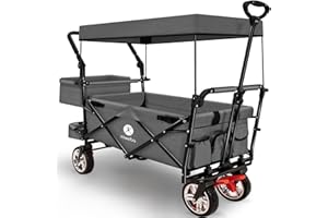 ‎MIWEBA Miweba Faltbarer Bollerwagen MB-20 | Sonnendach UV-beständig - 2X Anschnallgurte - Transportwagen für Kinder - Traglast 100 Kg - Wagen - Feststellbremse - Hartgummireifen (Grau)