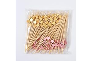 AILEXI Cocktail Sticks 100 Counts Wooden Toothpicks Party Supplies Frill Finger Food Fruits Sandwich Nibbles - Gold & Pink Stars