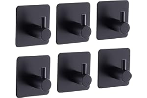 Gooandi Ganci Adesivi Bagno Cucina 6 Pezzi Nero, Ganci per Accappatoio Bagno, Porta Asciugamani Bagno Adesivo, Appendino da Muro in Acciaio Inox Senza Forare