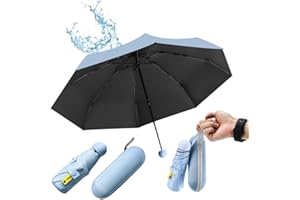 SLTAXAR Mini Paraguas con Estuche, Paraguas Plegable Pequeño con 8 Varillas, Paragua de Bolsillo para Mujer y Hombre, Paragua Compacto Portátil para Sol y Lluvia