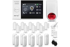 HUXGO® HXA007 Alarme Maison avec Sirène sans Fil, WiFi + GSM | Kit d'alarme Maison Domestique avec 9X détecteurs de Mouvement, 9X capteurs de Portes et fenêtres | TUYA App Intelligent