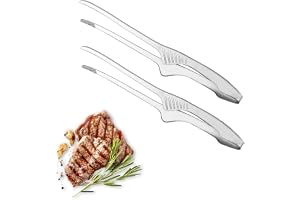 2 delar grilltänger i rostfritt stål för koreansk och japansk BBQ ren och bekväm användning, halkfria tandade spetsar, perfekt för matlagning fristående tång för sallad, grill, camping, buffé, ugn