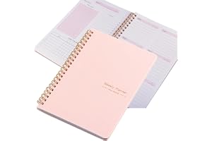 A5 Undated Weekly Planner, Pink Spiral Bound Notebook with Weekly Goals, To Do List and Habit Tracker, English Weekly Organiser for Study, Work and Home without Inner Pocket and Pen Holder