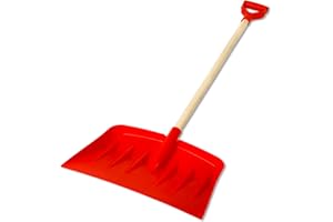 EarlyGrow 42.5cm Heavy-Duty Wide Snow Shovel Plastic Head Pusher 120cm Long Wooden Handle and D Handle Multipurpose Plastic Shovel for Snow, Waste, Leaves and Garden Debris