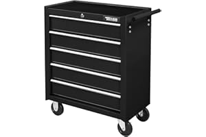 Bonnlo 5 Drawer Rolling Tool Chest w/Drawers & Lock, Tool Storage Cabinet, Lockable Wheels, Detachable Top, Mechanic Tool Organizer Box for Garage, Workshop, Warehouse & Repair Shop, Black