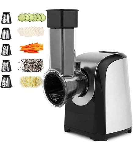 Râpe électrique Multifonction 5 En 1 COOCHEER - 150W, 5 Lames Interchangeables - Pour Légumes, Fruits, Fromage