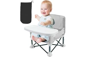 Babycampingstol, resebarnstol baby med barnsäkerhetsbä och förvaringsfack bak, vikbar sitthöjningsstol barn med avtagbar matbräda för inomhus- och utomhusbruk