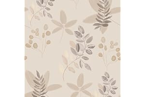 JOLIHOME Samoprzylepna tapeta z liśćmi i owocami, w kolorze beżowym, brązowym i szarym, papier kontaktowy vintage, samoprzylepna folia winylowa, rolki do pokrywania powierzchni łazienkowych, 44,5 x