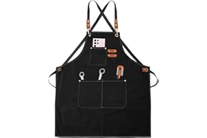 DAKLUNAR Fartuchy robocze z płótna dla mężczyzn i kobiet, fartuch z regulowanym paskiem i 3 kieszeniami, fartuchy dla kelnerów, kuchni, ogrodu, gotowania, pieczenia, kawy, malarstwa, krzyżyka, czarny,