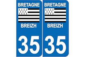 IBEX STICKER Autocollant Plaque | 35 Bretagne Breizh Drapau | Département, Région, Immatriculation | Auto, Voiture | Sticker Vinyle | Couleur : Bleu ; Angle : Arrondi