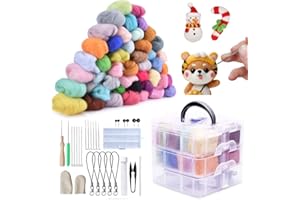 TWSOUL Juego de fieltro de aguja, 40 colores, fieltro de lana, lana de fieltro, lana de fieltro para manualidades con juego de herramientas, adecuado para fieltro húmedo y seco