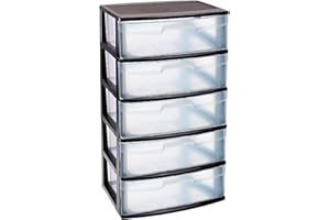 Acan Tradineur Nil Commode de rangement en plastique 5 tiroirs translucides Noir 100,5 x 56 x 40 cm