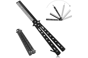 DEVENIRRICHE Peine de mariposa, plegable de acero inoxidable, peine de bolsillo de acero inoxidable, peine de metal para el pelo, peine de barber, accesorios para el peinado del cabello (negro)