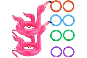 HONGCI 2 Sets Giocattolo Gonfiabile Fenicottero con 8 Anelli,Fenicottero Gioco da Lancio per Piscina Bambini Adulti,Hawaii,Luau,Giochi per Feste