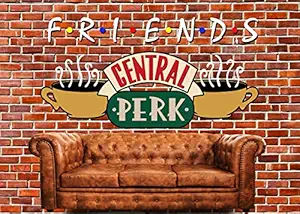 SJOLOON Friends Central Perk Theme Backdrop Red Brick Wall Retro Pub Sofa and Coffee for 80s 90s Friends Birthday Party Decoration Portraits Photoshoot 11840 (8x6FT)