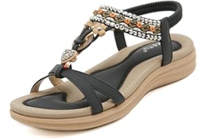 ZDQ Sandals Womens Summer Casual Flat Bohemian Slip-on Sandals with Elastic Ankle Strap