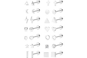 ADRAMATA 14Pares Acero inoxidable Pendientes para Mujere Hombre Pendientes de Titanio Simple Pequeño CZ Bar Luna Estrella Cruz Triángulo Pequeño cartílago Tragus Pendientes Geométricos Aretes