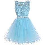 APXPF Women's Short Lace Tulle Evening Bridesmaid Dress Beaded Prom Dress