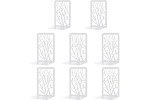 MSDADA Podpórki na książki, 4 pary metalowych stojaków na książki dla dzieci, na segregatory DVD, niewidoczny regał na książki, podpórki na książki do biura i szkoły, dekoracja domu, Dzień Matki, prezent (biały)