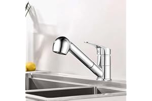 Namuoto Küchenarmatur Ausziehbar, 360° Drehbar Wasserhahn Küche, Spültischarmatur Küche mit Säulentyp Wasserauslass und Duschwasserauslass 2 Modus, Einhandmischer Mischbatterie für Küche Chrom