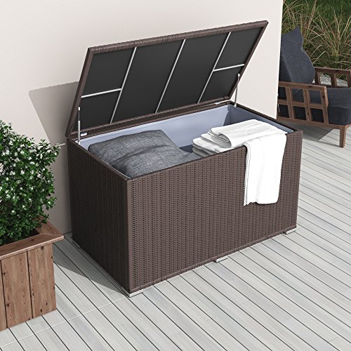 XXL Kissenbox wasserdicht Polyrattan 950L Braun Auflagenbox Gartenbox Gartentruhe Aufbewahrungsbox - 2
