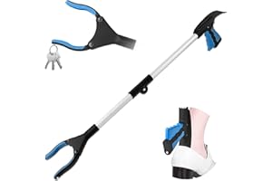 Awsuc Faltbare Greifer, 0°- 180°abgewinkelter Arm, 90°drehbarer Kopf, 80cm Langer Greif-Werkzeug mit Magnetspitzen für die Müllabfuhr, Abfallsammlung, Armverlängerung（Blau）