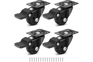 Humagineer 25mm Möbelrollen Klein Schwarz mit Bremse, Leise Laufende Lenkrollen für Möbel Tragfähigkeit 45kg, Schwerlast-Transportrollen aus Gummi für Tisch, Werkbank, Möbel, Sanfte Bewegung,4er-Set