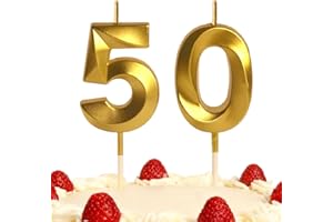 XUELIYUN 50th Birthday Candles Gold Number 50 Happy Birthday Candles Cake Topper Decorations for Birthday Party for 3D Designed Wedding Anniversary Party Wedding Anniversary Celebration Supply