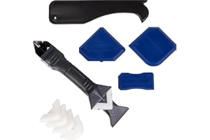 3-in-1 Silicone Caulking Tools with Stainless Steel Head, Sealant Finishing Tool, Grout Scraper, 5 Reusable Silicone Pads for Kitchen, Bathroom, Window, Sink Joint