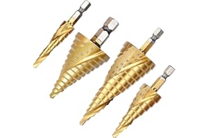 Aohoo 4 pièces Foret Fraise Meche Etage,HSS Inox Metal [ Ø 5-35mm, 4-32mm, 4-20mm, 4-12mm | Acier Haute Vitesse Enduit pour Titane],Foret Etage pour Percage sur Bois, Acier Inoxydable, Tôle, Laiton